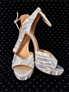 I.N.C. Women's Silver Rhinestone & Pearl Platform Heels